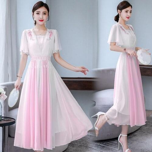 Chinese Traditional Clothes Summer Women Elegant Pink Blue And White Dress Cosplay Improved Hanfu Style Beautiful Fairy Party