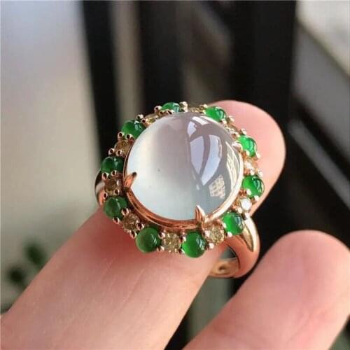 New design silver inlaid natural chalcedony round flowers adjustable ring charm exquisite sparkle ladies brand jewelry