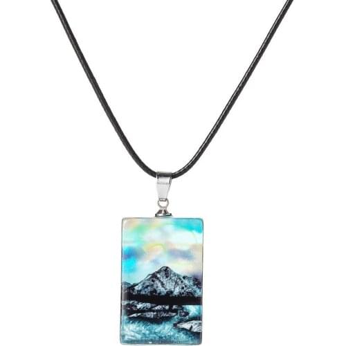 Fashion Personality Creative handmade worksUnisex Stylish Rectangle Snow Mountain Lake Resin Pendant Necklace Jewelry Gift