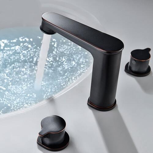 Oil Rubbed Bronze bathroom sink faucet ORB Cold hot water basin tap high quality three holes two handles faucet