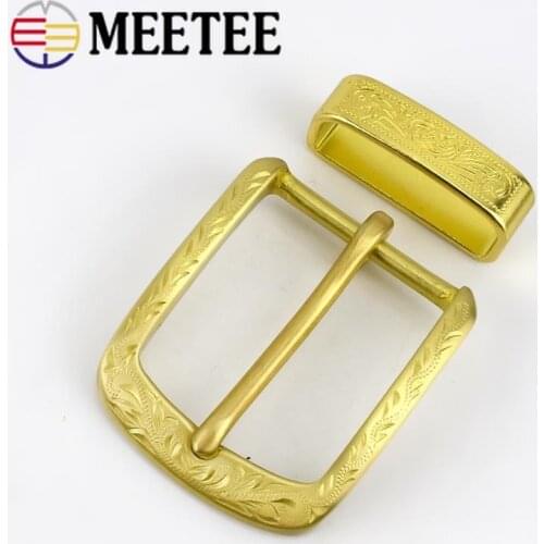 Meetee 1pc 40mm Brass Mens Belt Pin Buckles for 38-39mm Belts DIY Hand-carved D Buckle Leather Craft Material Accessories BD540