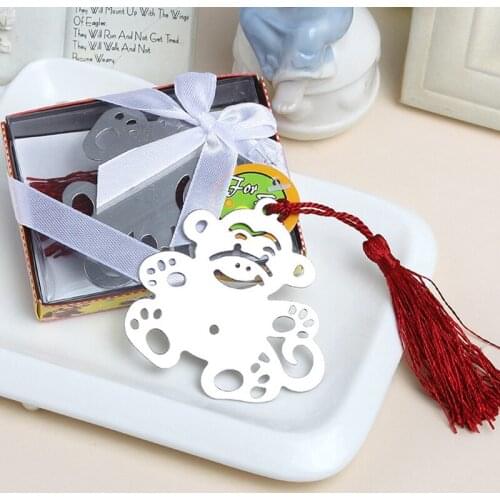 20pcs/lot Cute Monkey Silver Bookmark Boxed Party Favor Gift Baby Shower Holy Communion Giveaway Gifts Wedding Favours