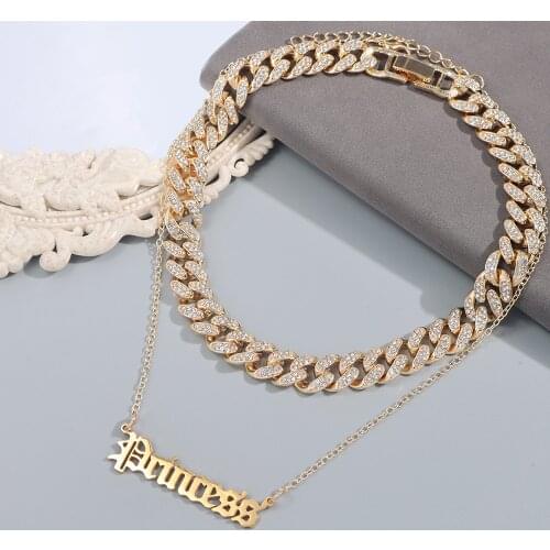 Caraquet Multilayer Crystal Cuban Link Chain Necklace For Women Bling Shining Rhinestone Luxury Choker Necklace Fashion Jewelry