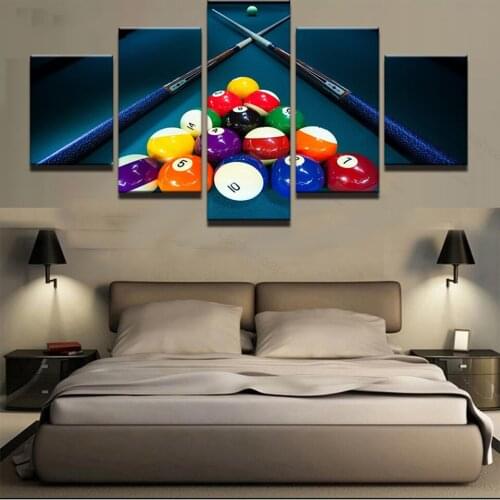Hd Printed Modular Canvas Poster 5 Panels Snooker Pool Painting Sports Billiards Baseball Wall Art Living Room Decor