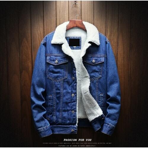 Plush Long-sleeved Jeans Jacket Mens Winter Denim Cotton Jacket Lamb Wool Korean Fashion Style Thick Outware Coat For Young Men