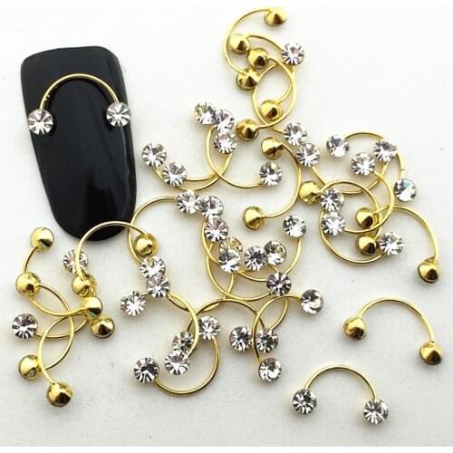 20pcs/pack Japan high quality Alloy Nail Art bent stick smile with rhinestone Metal Accessorie for Phototherapy Nail Sticker DIY