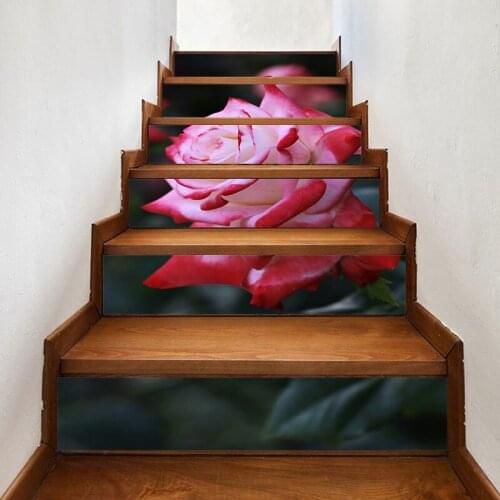 Decals Mural 3D Step Stair a Pink Flower Cute Sticker DIY Self Adhesive Waterproof Paper Poster For Print Art Picture Home Decor