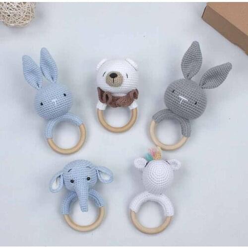 Newborn Baby Organic Handmade Toys Rattle Crochet Knitting Boy Girl Babies Teether With Sound Wood Cotton Kraft Gift Boxed Model
