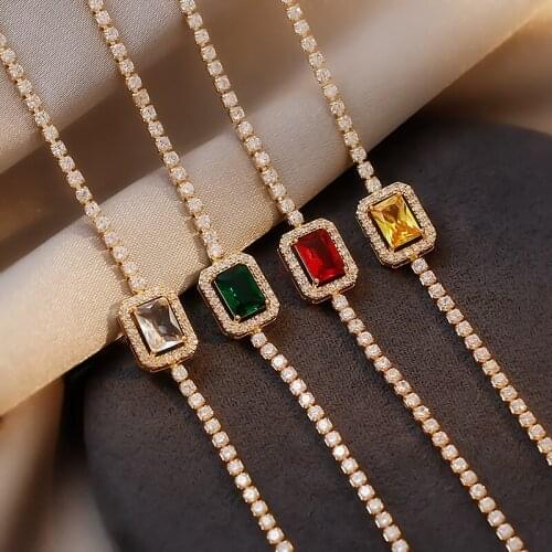 Origin Summer Minimalist Red Green Color Crystal Pendant Necklace for Women Luxury Full Rhinestones Chokers Necklaces Jewelry