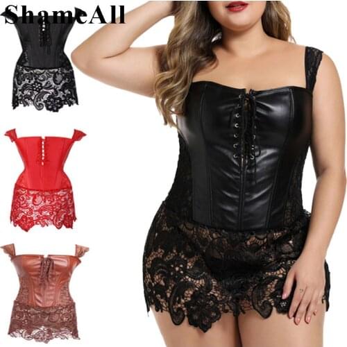 Sexy Aesthetic Brown Lace Patchwork Bodysuit Corset Bustier Shapewear Dark Goth Leather Lingerie Corsets Black Butt Body Shaper