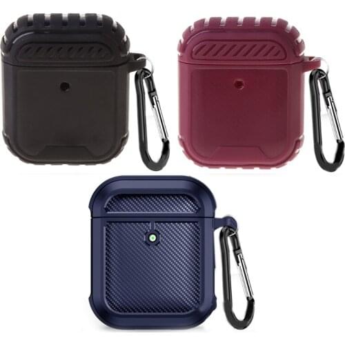 Shockproof Solid Matte TPU Protective Case Compatible with AirPods 2 & 1, with Carabiner