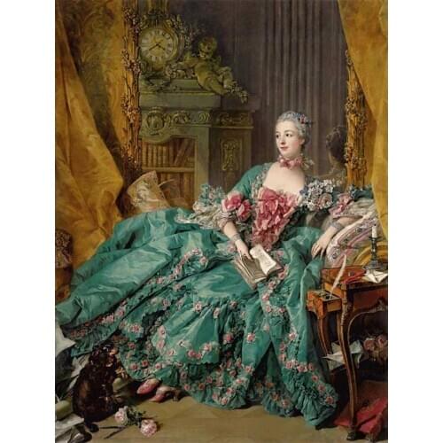 Customized Craft Francois Boucher Madame de Pompadour Hand Embroidery Quilt with 100% Cotton Floss &Free Shipping for Wall Decor