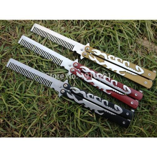 New Stainless Steel Practice knife ButterflyTraining Knife Trainer Folding Knife Dull Tool outdoor camping knife comb 4 colors