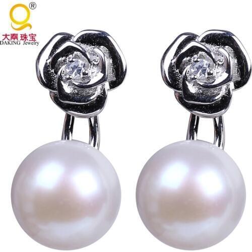Unique button shape freshwater pearl earring 925 silver earring rose flower earring wedding earring birthday gift for women