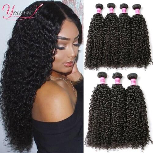 Younsolo Human Hair Kinky Curly Bundles Hair Extensions 100% Remy Curly Brazilian Human Hair 1/3/4 Lot Wave Bundles 30Inch Deal