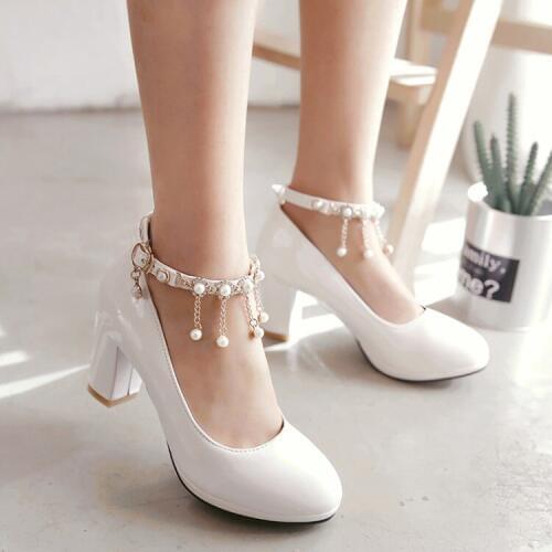 Big Size 11 12 13 14 15 16 17 platform heels women shoes woman pumps ladies One-word Button of Bead Waterproof Table in Baotou