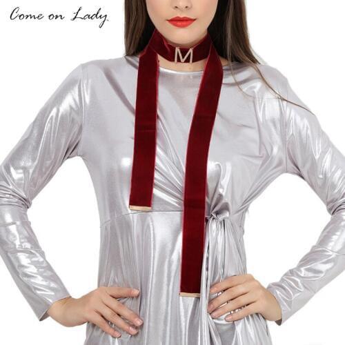 Come on lady Fashion M Letter Scarf Shaped Velvet Flannel Ribbon Choker Necklace Long Rope chain collier sexy statement Collar