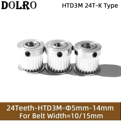 HTD3M 24T Timing Pulley 5/6/8/10mm Bore Gear Pulley 3mm Pitch 10/15mm Belt Width K type Aluminum Synchronous Timing Belt Pulleys