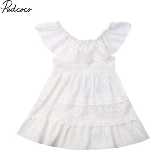 2019 Brand Toddler Baby Girls Formal Dress Summer Off-Shoulder Ruffle Lace Pegeant Party Ankle-Length Dress Long Beach Sundress