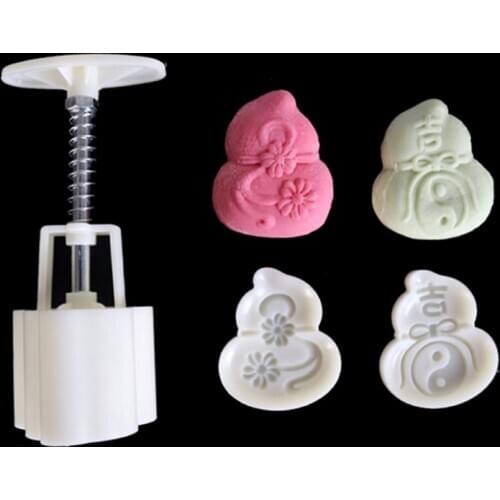 50g Moon Cake Mold 2 Gourd Stamps Barrel Mooncake Hand Pressure Biscuits Pastry Mould DIY Baking Tool Mid-autumn Festival