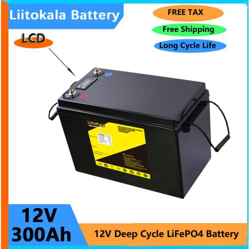 LiitoKala 12V 280AH 300Ah LiFePO4 battery pack with 150A BMS 12.8v 300ah LiFePO4 battery with 20A Charger solar battery