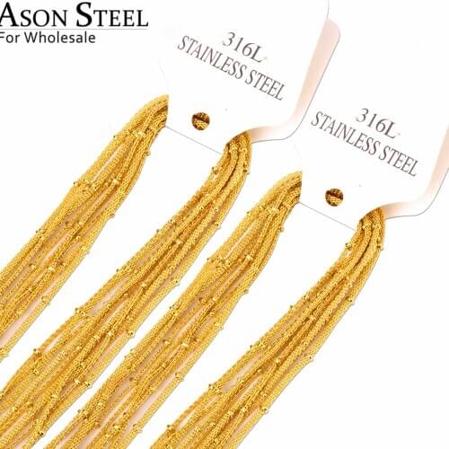ASONSTEEL punk Gold Round Beaded Chains Necklaces 10pcs/lots Stainless Steel Necklace Hiphop Jewelry collier femme 2020 Lobster