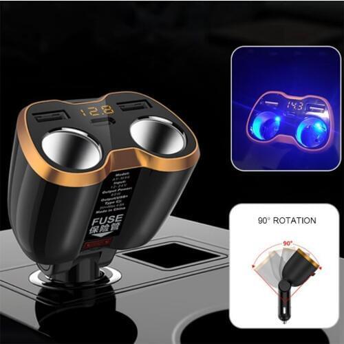 USB Car Charger Cigarette Lighter Splitter Adapter 2 Socket Type C 4.8A Multi Power Outlet M68B