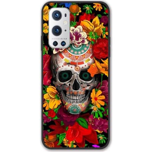 For Oneplus Day of the dead sugar skull with flower Black TPU Border Oneplus Case