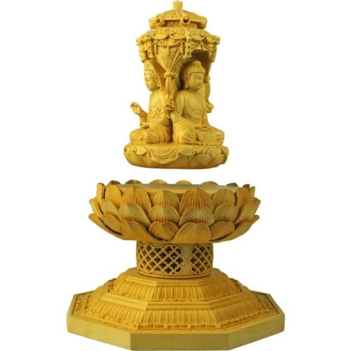 Maglev Suspended Rotating Wooden Three Face Buddha Statue Smart Bluetooth Audio Google Home Decorations Creative Gifts