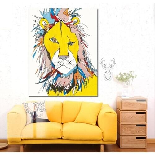 Cartoon Lion Abstract Animal Canvas Painting Poster Print Animal Art Minimalist Wall Picture Nusery Wall Picture for Living Room
