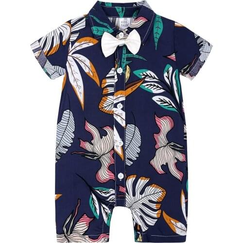 Gentleman Newborn Baby Boys Jumpsuit Clothes Bow Short Sleeve Cotton Infant Romper Casual One Piece Plant Bodysuit For Toddler