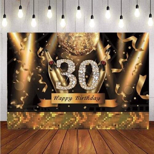 30th Photography Backdrop Gold Light Champagner Happy Birthday Papty Photo Studio Background Decor Banner Prop