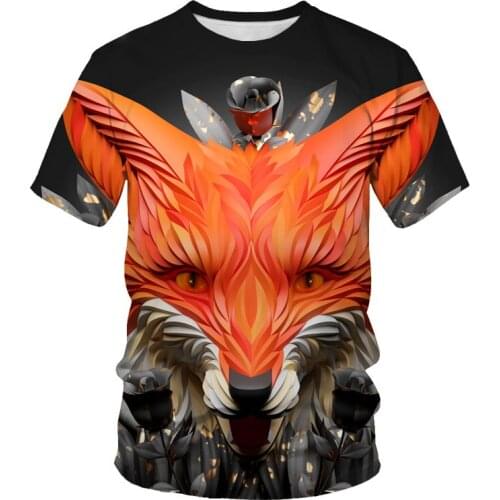 2021 new 3D printing fashion mens and womens T-shirt fox painted soft material outdoor casual daily mens loose O-neck T-shirt