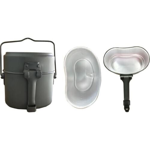 Heatable 3 in 1 Aluminum Camping Lunch Box Picnic Army Mess Kit Canteen Kettle Pot Canteen for Camp Picnic Travel Food Cup Bowl