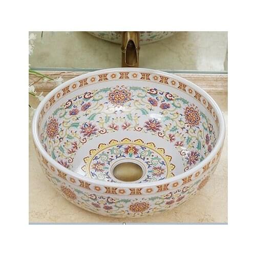 China Art Lavabo Bathroom Vessel Sinks Round counter top modern bathroom sinks ceramic wash basin