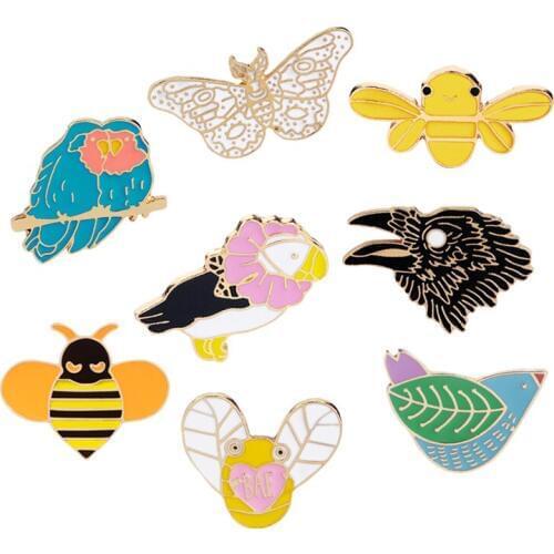 Cute Honey Bee Bird Chicken Butterfly Eagle Enamel Pins Collection Animal Brooches Shirt Bag Denim Lapel Pin Badge Gift for Kids