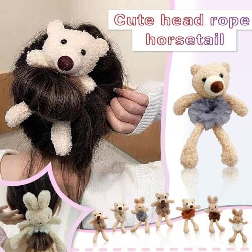 Fashion Women Cute bear Hair rope simple Plush Hair Tie Cute Bear Tie Hair Hair Rope Ponytail Holster ins plush hair ring