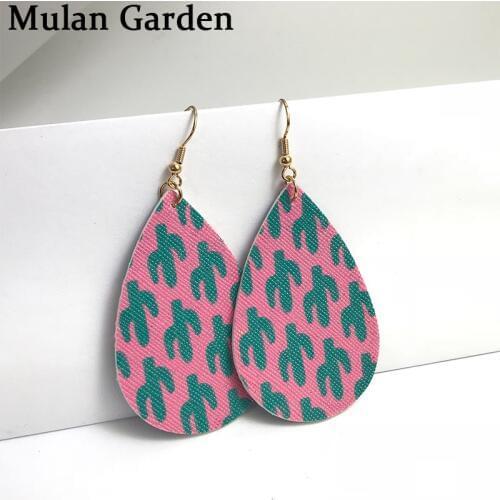 M&G Trendy Double PU Leather Earrings for Women Printing Cactus Pendant Water Drop Earring Fashion Jewelry Accessories Gift 2019