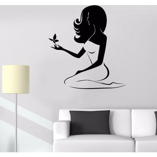 Beautiful Woman Wall Decal Spa Beauty Salon Massage Center Interior Decor Butterfly Vinyl Window Stickers Waterproof Mural 2128