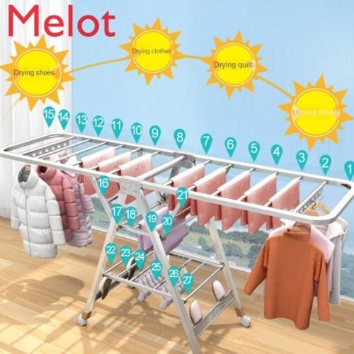 Stainless Steel Laundry Rack Floor Folding Bedroom Balcony Hanger Household Baby Clothes Hanger Quilt Fantastic