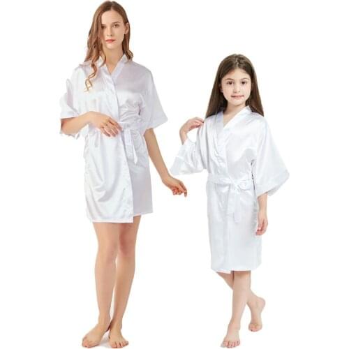 Family Matching Pajamas Kids Pyjamas Sleepwear Homewear Party Wedding Kimonos Family Look Nightgown Satin Robes Children Pajamas