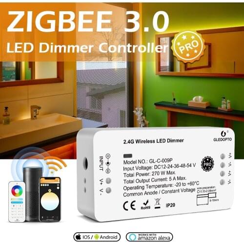 GLEDOPTO Zigbee 3.0 LED Controller Pro Dimmer Adjustment Work with Smartthings Tuya App Alexa Echo Plus Voice Remote Control