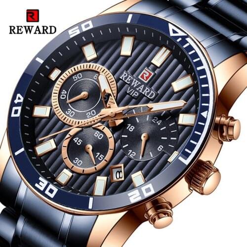REWARD Watch Mens Watches Luxury Quartz Business Casual fashion Stainless Steel Strap Chronograph Waterproof Wrist Watch