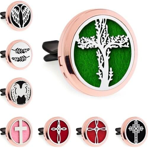 Rose Gold Color Cross Wing Princess Crown 30mm Magnet Open Essential Oil Car Vent Clip Perfume Diffuser Locket Free 10 Pads