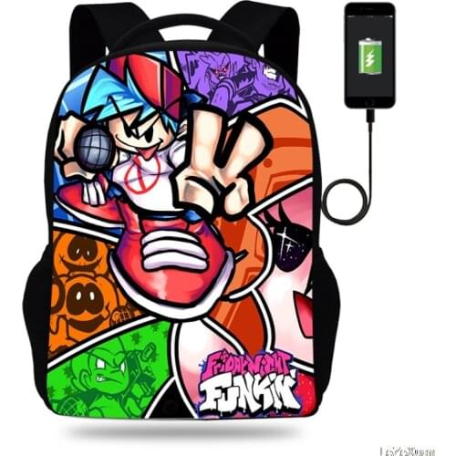 Friday Night Funkin Usb Charging Backpack Backpacks Back To School Bookbag 16 Inch Teenager School Bags for Boys Girls Mochila