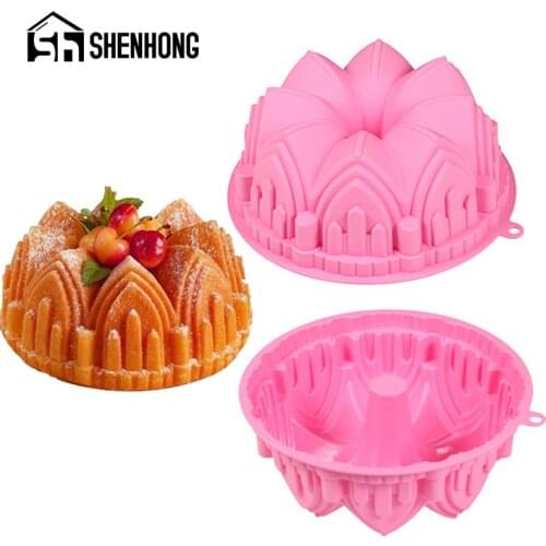 SHENHONG Birthday Pastry Baking Tools Food Grade Silicone Moulds Crown Chiffon Cake Molds Castle Dessert Pan Kitchen Bakeware