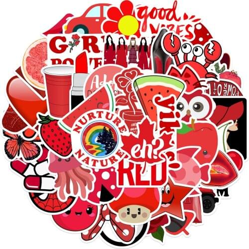 10/50PCS Cartoon Red INS Style Vsco Girl Stickers For Laptop Moto Skateboard Luggage Refrigerator Notebook Laptop Toy Sticker