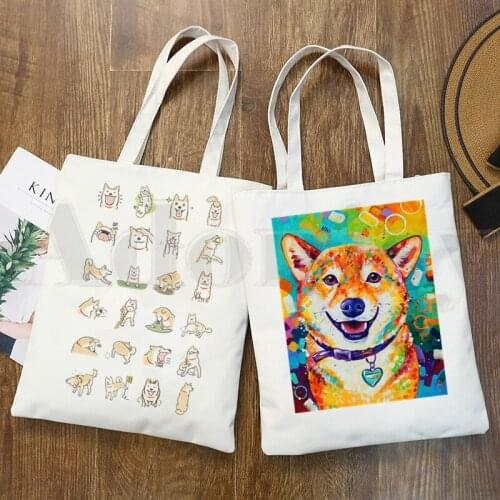 Shiba Inu Dog Japanese Print Funny Animal Harajuku Handbags Shoulder Bags Casual Shopping Girls Handbag Women Elegant Canvas Bag