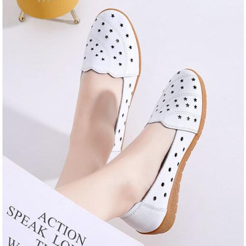 Fashion breathable flats summer loafers white shoes ladies office walking moccasins womens flat boat shoes