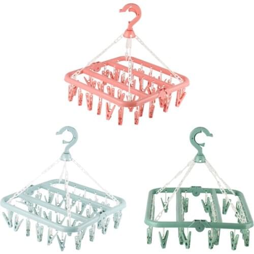 32 Clips Clothes Dryer Hanger Rotatable Laundry Drying Rack For Bra Socks UnderwareTowels Clothespin